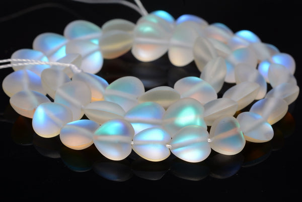 10MM Matte White Mystic Aura Quartz Gemstone Love Heart Loose Beads 7.5 inch Half Strand (80010119-A190)