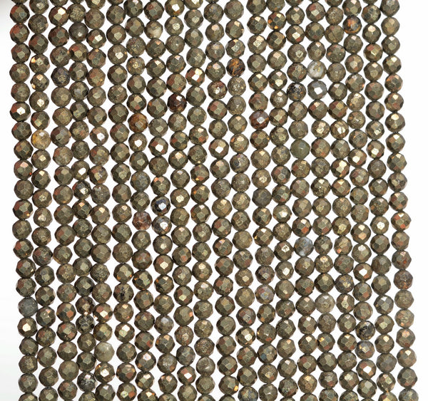 2.5MM Pyrite Gemstone Grade AA Micro Faceted Round Loose Beads 15.5 inch Full Strand (80010132-A196)