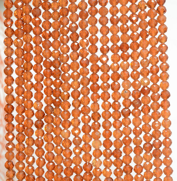 3MM Orange Hessonite Garnet Gemstone Grade AAA Micro Faceted Round Loose Beads 15 inch Full Strand (80010136-A196)