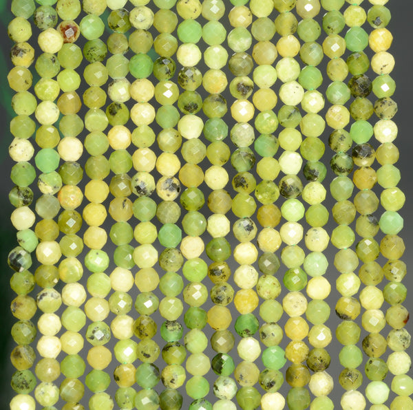 3MM Yellow Green Chrysoprase Gemstone Grade AAA Micro Faceted Round Loose Beads 15 inch Full Strand (80010139-A196)