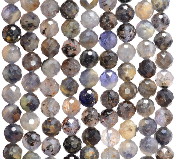 7MM Iolite Gemstone Grade AB Micro Faceted Round Loose Beads 15.5 inch Full Strand (80010154-A195)