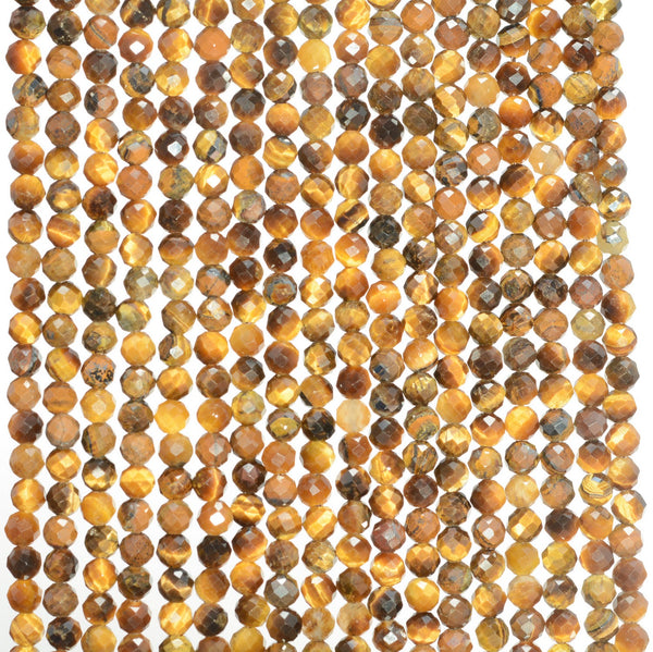 3MM Yellow Tiger Eye Gemstone Grade AAA Micro Faceted Round Loose Beads 15 inch Full Strand (80010156-A195)