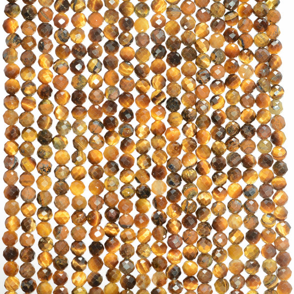 2MM Yellow Tiger Eye Gemstone Grade AAA Micro Faceted Round Loose Beads 15.5 inch Full Strand (80010157-A195)