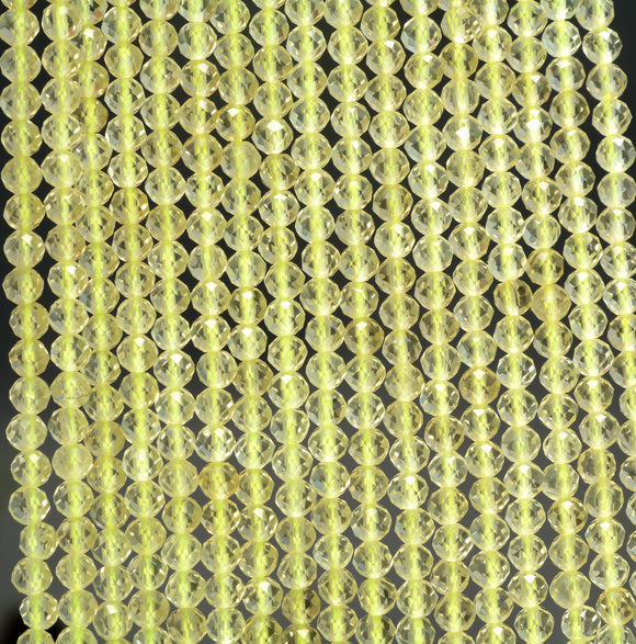 3MM Light Yellow Lemon Quartz Gemstone Grade AAA Micro Faceted Round Loose Beads 15 inch Full Strand (80010160-A195)