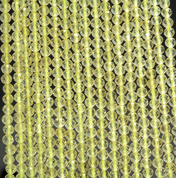 3MM Light Yellow Lemon Quartz Gemstone Grade A Micro Faceted Round Loose Beads 15.5 inch Full Strand (80010161-A195)