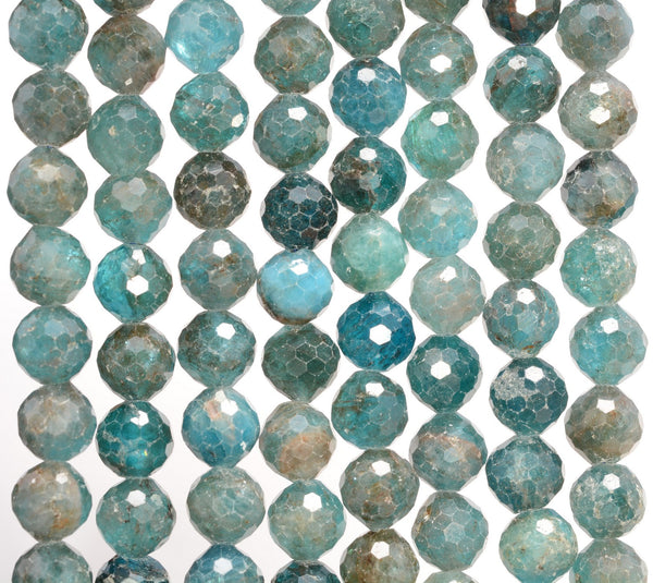 8MM Blue Apatite Gemstone Grade A Micro Faceted Round Loose Beads 15 inch Full Strand (80010164-A195)