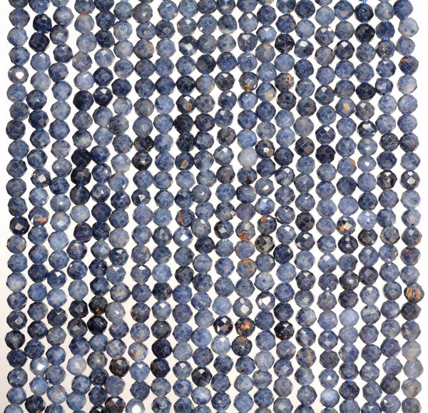 3MM Dark Blue Blue Sapphire Gemstone Grade AAA Micro Faceted Round Loose Beads 15 inch Full Strand (80010168-A195)