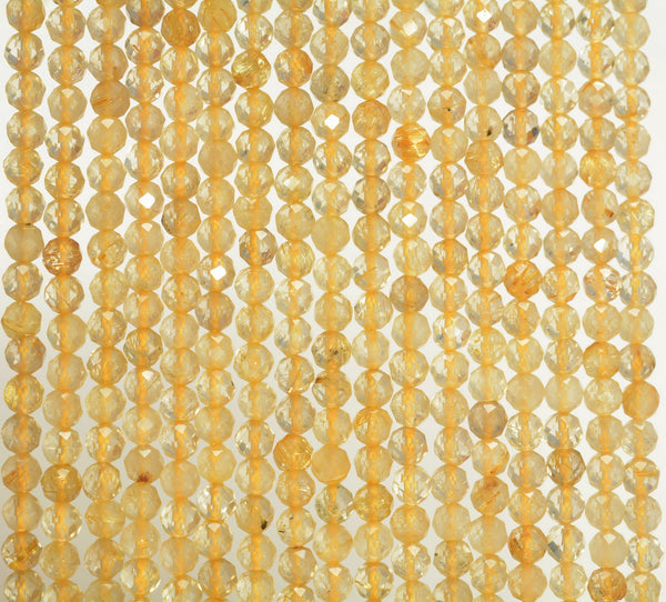 4MM Golden Rutilated Quartz Gemstone Grade AA Micro Faceted Round Loose Beads 15.5 inch Full Strand (80010183-A194)