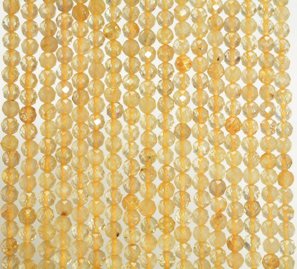 3MM Golden Rutilated Quartz Gemstone Grade AA Micro Faceted Round Loose Beads 15.5 inch Full Strand (80010184-A194)