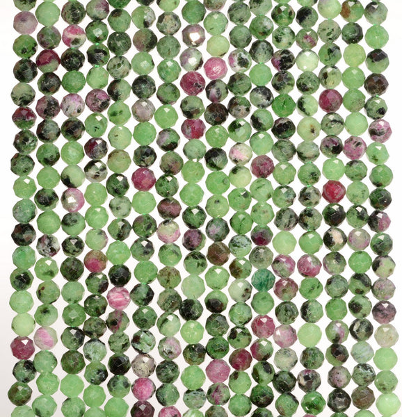 4MM Green Red Ruby Zoisite Gemstone Grade AAA Micro Faceted Round Loose Beads 15 inch Full Strand (80010195-A193)