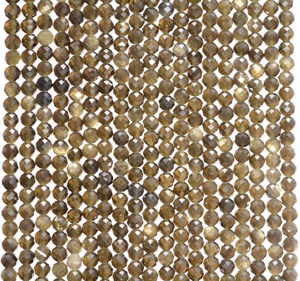 3MM Golden Obsidian Gemstone Grade AAA Micro Faceted Round Loose Beads 15.5 inch Full Strand (80010198-A193)