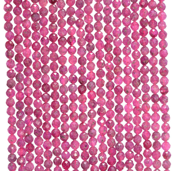 2.5MM Red Pink Ruby Gemstone Grade AAA Micro Faceted Round Loose Beads 16 inch Full Strand (80010235-A192)