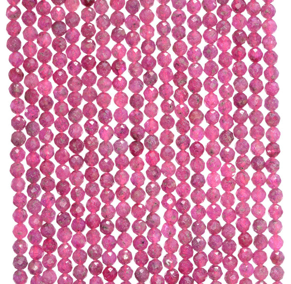 2MM Red Pink Ruby Gemstone Grade AAA Micro Faceted Round Loose Beads 16 inch Full Strand (80010236-A192)