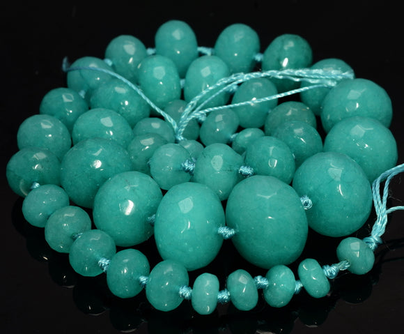 20x14-8x5MM Green Blue Jade Gemstone Graduated Faceted Rondelle Loose Beads 19 inch Full Strand (80010241-M41)