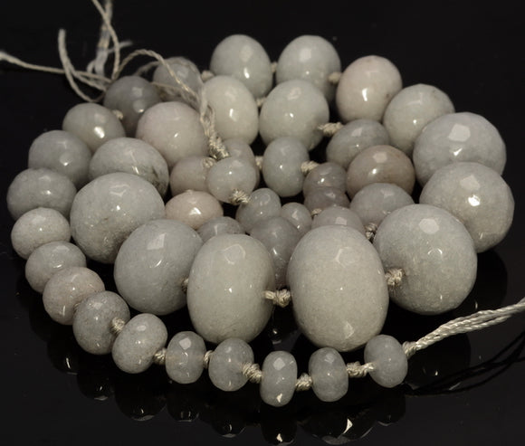 20x14-8x5MM Gray Jade Gemstone Graduated Faceted Rondelle Loose Beads 19 inch Full Strand (80010242-M41)