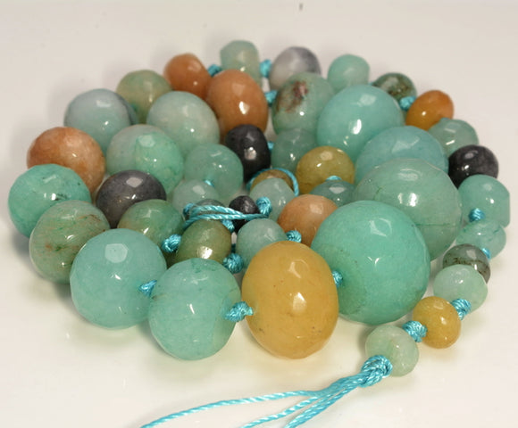 20x14-8x5MM Blue Jade Gemstone Graduated Faceted Rondelle Loose Beads 19 inch Full Strand (80010244-M41)