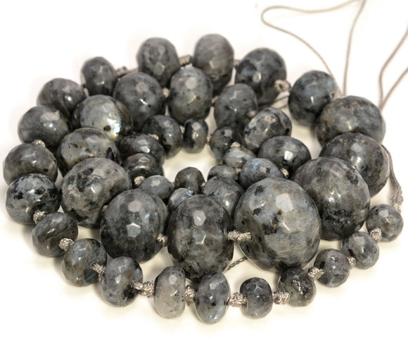 20x14-8x5MM Gray Larvikite Gemstone Graduated Faceted Rondelle Loose Beads 19 inch Full Strand (80010245-M41)