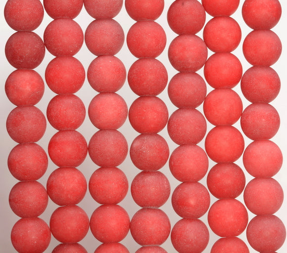 8MM Coral Red Matte Jade Gemstone Round Loose Beads 15 inch Full Strand (80010278-M42)