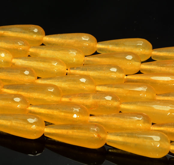 28x11MM Yellow Jade Gemstone Teardrop Faceted Loose Beads 15.5 inch Full Strand (80010320-M45)