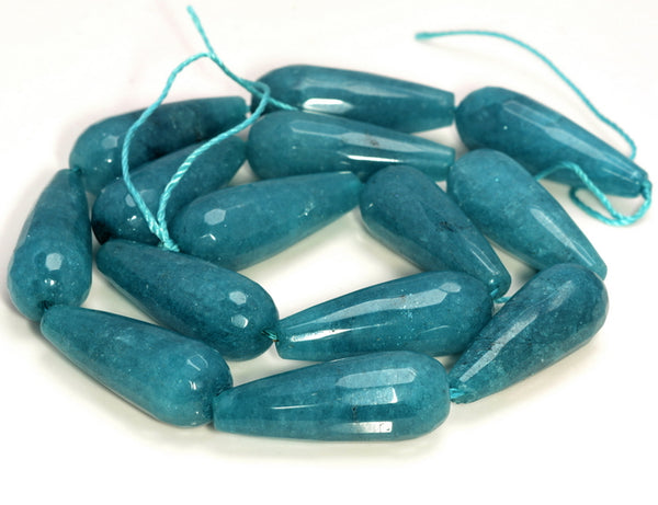 28x11MM Blue Jade Gemstone Teardrop Faceted Loose Beads 15.5 inch Full Strand (80010322-M46)