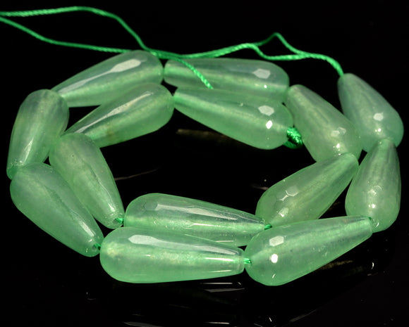 28x11MM Light Green Jade Gemstone Teardrop Faceted Loose Beads 15.5 inch Full Strand (80010323-M46)