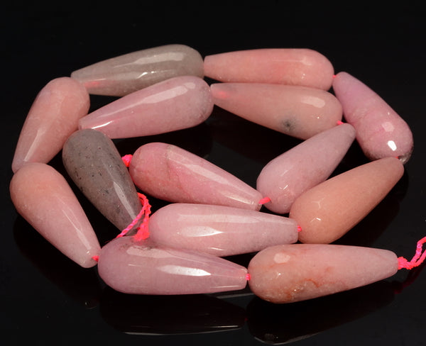 28x11MM Pink Jade Gemstone Teardrop Faceted Loose Beads 15.5 inch Full Strand (80010328-M46)