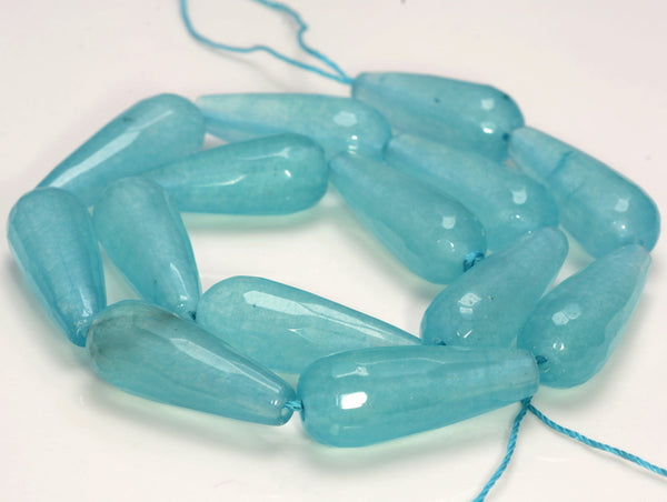 28x11MM Aqua Blue Jade Gemstone Teardrop Faceted Loose Beads 15.5 inch Full Strand (80010329-M46)