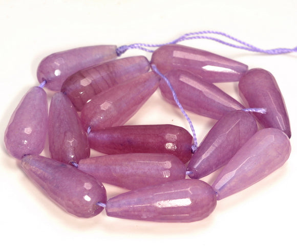 28x11MM Light Purple Jade Gemstone Teardrop Faceted Loose Beads 15.5 inch Full Strand (80010331-M46)