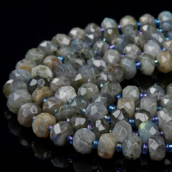 9X7MM Natural Labradorite Gemstone Faceted Rondelle Loose Beads (D394)