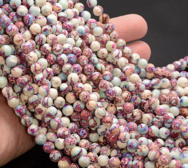 4MM White Purple Pink Galaxy Sea Sediment Imperial Jasper Gemstone Round Loose Beads 15 inch Full Strand (80007560-488)