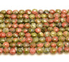 6x4MM Unakiate Gemstone Red Green Micro Faceted Flat Round Button 15 Inch Full Strand (80007273-A252)