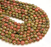 6x4MM Unakiate Gemstone Red Green Micro Faceted Flat Round Button 15 Inch Full Strand (80007273-A252)