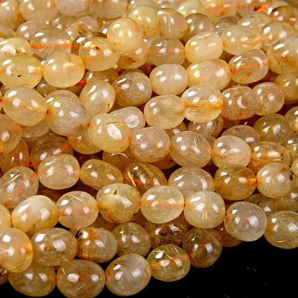 Natural Golden Rutilated Quartz Gemstone Grade AA Pebble Nugget 7-8MM 8-9MM 10-11MM 12-16MM Loose Beads (D198)