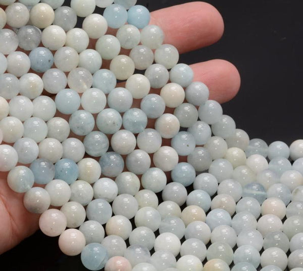 8mm Natural Aquamarine Gemstone Grade A Blue Round Loose Beads 15.5 inch Full Strand (80005652-472)