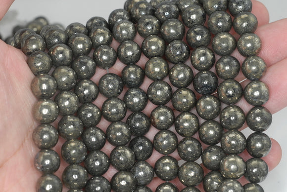 10mm Dark Pyrite Gemstone Grade AB Round Loose Beads 15.5 inch Full Strand (90187398-719B)