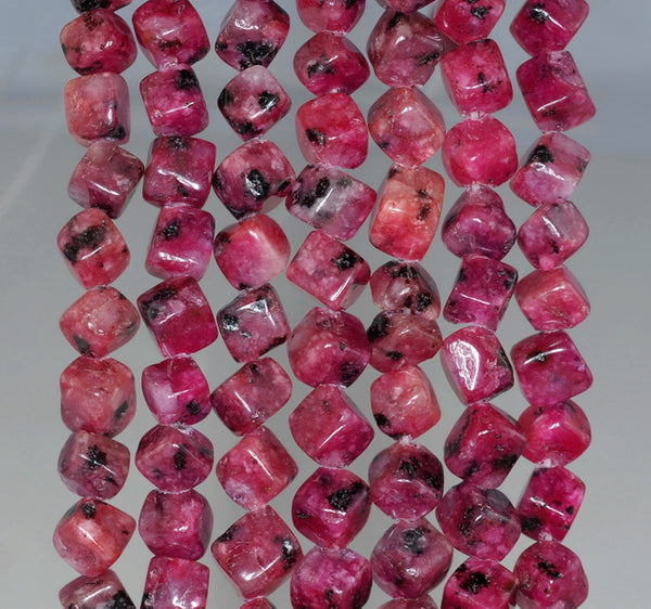 6MM Red Dalmation Jasper Gemstone Square Cube Diagonal Loose Beads 15 inch Full Strand (90182140-A116)