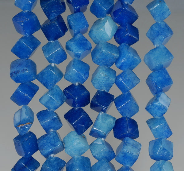 6-7MM Blue Jade Gemstone Square Cube Diagonal Loose Beads 15 inch Full Strand (90182146-A116)