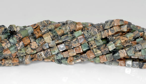 4MM Green Forest Jasper Gemstone Square Cube Loose Beads 15 inch Full Strand (90182150-A112)