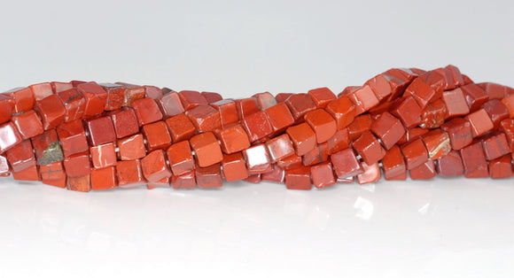 4MM Red Brecciated Jasper Gemstone Square Cube Loose Beads 15.5 inch Full Strand (90182152-A112)