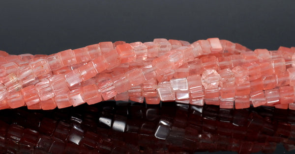 4MM Cherry Quartz (Glass) Gemstone Square Cube Loose Beads 15.5 inch Full Strand (90182153-A112)