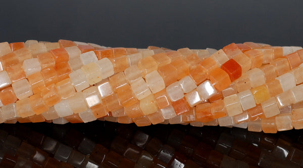 4MM Orange Aventurine Gemstone Square Cube Loose Beads 14 inch Full Strand (90182155-A112)