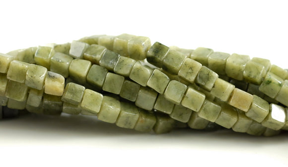 4-5MM Olive Jade Gemstone Square Cube Loose Beads 15.5 inch Full Strand (90182169-A112)