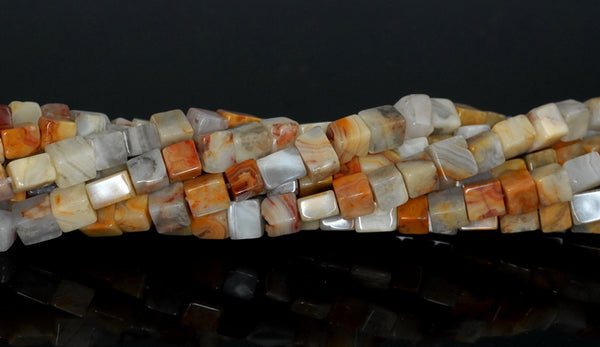 4-5MM Crazy Lace Agate Gemstone Square Cube Loose Beads 15 inch Full Strand (90182173-A112)