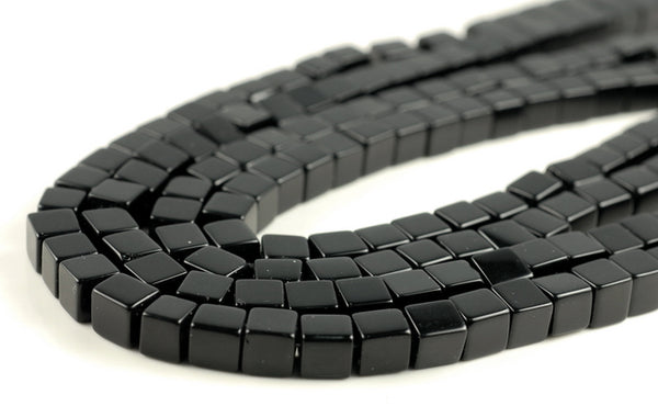 5MM Black Agate Gemstone Square Cube Loose Beads 15.5 inch Full Strand (90182179-A113)