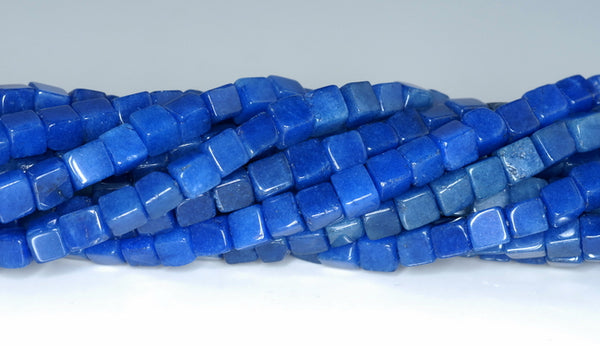 5MM Blue Jade Gemstone Square Cube Loose Beads 15.5 inch Full Strand (90182180-A113)