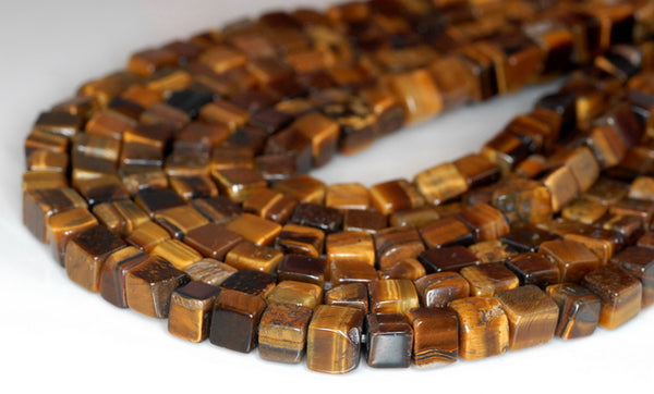 6MM Yellow Tiger Eye Gemstone Square Cube Loose Beads 15.5 inch Full Strand (90182188-A113)