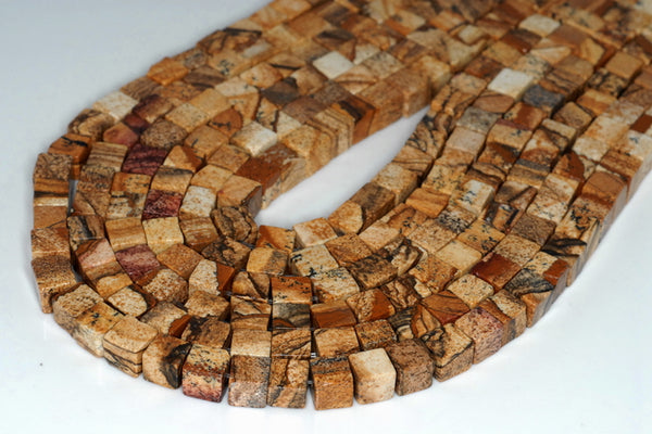 6MM Picture Jasper Gemstone Square Cube Loose Beads 15.5 inch Full Strand (90182190-A113)