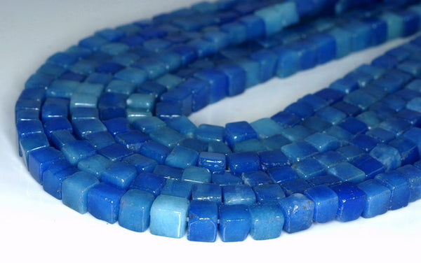 6-7MM Blue Jade Gemstone Square Cube Loose Beads 7.5 inch Half Strand (90182193-A113)