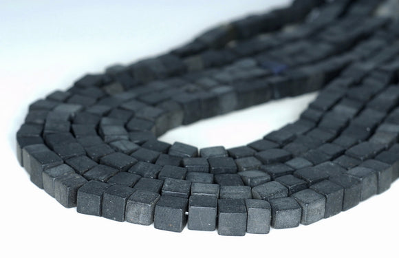 6-7MM Matte Black Stone Gemstone Square Cube Loose Beads 7.5 inch Half Strand (90182196-A114)