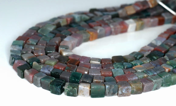 6-7MM Indian Agate Gemstone Square Cube Loose Beads 7.5 inch Half Strand (90184179-A114)